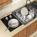 White Dish Drying Rack Over The Sink with Utensil Holder, Mat | Expandable Stainless Steel Dish Drainer for Small Kitchen, Apartment, RV, Counter Space Saving, Perfect Fit, Rustproof