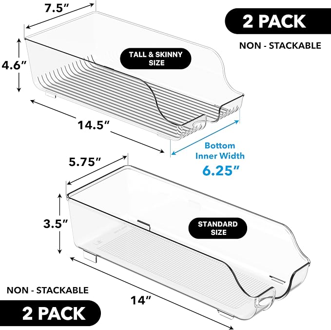 Simple Houseware 4-Pack Assorted Can Organizer for Refrigerator/Pantry | Clear, Set of 4