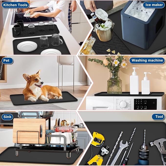 Coffee Mat, 19" x 12" Silicone Coffee Bar Mat, Non-Slip Espresso Machine Mat with 0.44" Raised Edges, Waterproof Heat Resistant Countertop Protector, Dishwasher Safe