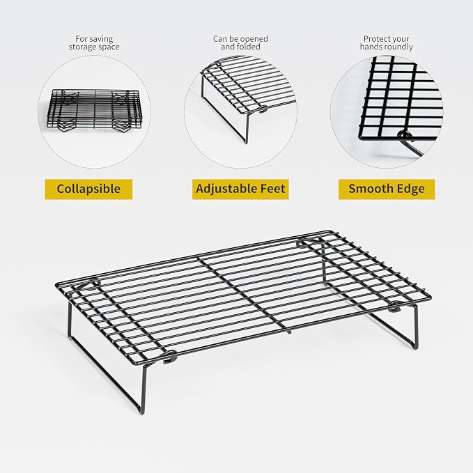 4PCS Cooling Racks for Cooking and Baking, Collapsible 4 Tiers 10"X16" Cool Batches of Cookies, Non-Stick & BPA-Free, Oven and Dishwasher Safe (Black-201)