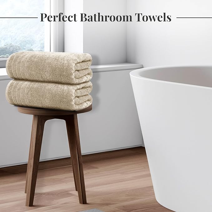 8 Piece Towel Set, 2 XL Bath, 2 Hand, 4 Washcloth, Beige | 100% Cotton, Lighter Weight, Quicker to Dry, Super Absorbent, Perfect for Bathroom