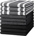 Homaxy Cotton 380 GSM Premium Kitchen Towels, 18"x 28", 9 Pack, Black | Soft and Absorbent Terry Dish Towels, Multipurpose Tea Towel Set with Hanging Loop, 3 Styles Kitchen Hand Towels