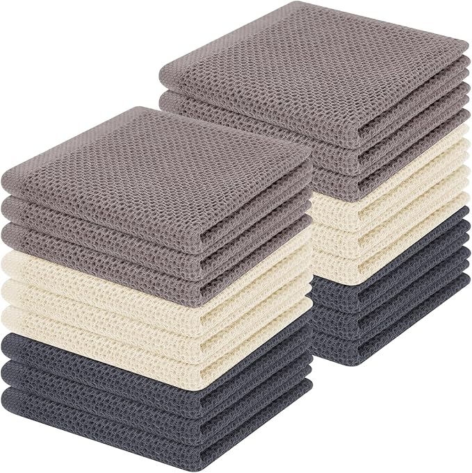 Homaxy 100% Cotton Waffle Weave Kitchen Dish Cloths 18-Pack, Mixed Color | 12 x 12 Inches, Ultra Soft Absorbent Dish Towels, Quick Drying Dish Rags with Hanging Loop
