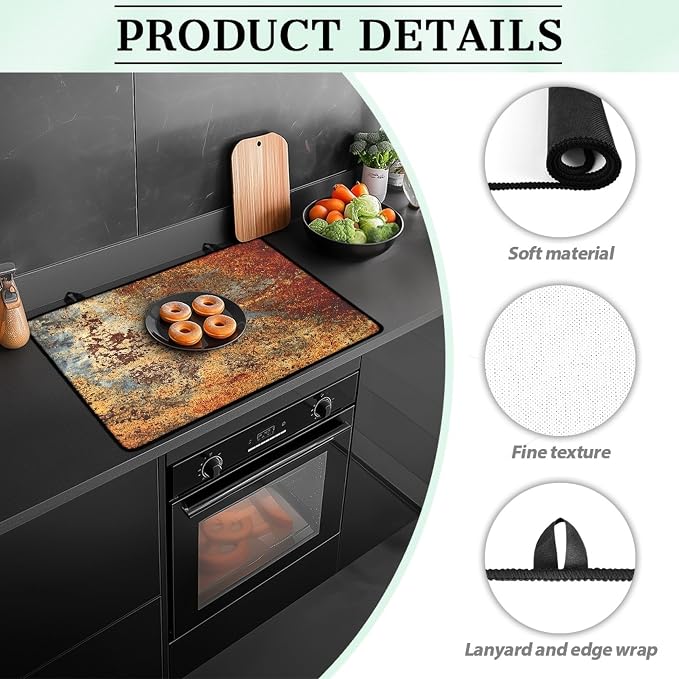 Brown Rust Metal Stove Top Covers for Electric Stove Gold Rusty Cinnamon Copper Bronze Metallic Glass Top Gas Stove Pad Heat Resistant Range Cooktop Mat for Kitchen 28"x20"