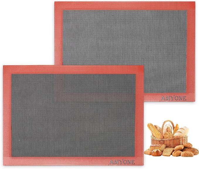 AMYONE Perforated Baking Mats, 2 PCS Eclair Silicone Mat for Half Sheet, Non-Stick Reusable Oven Liners for Making Bread/Pizza/Pastry/Cookie 11 5/8" x 16 1/2"