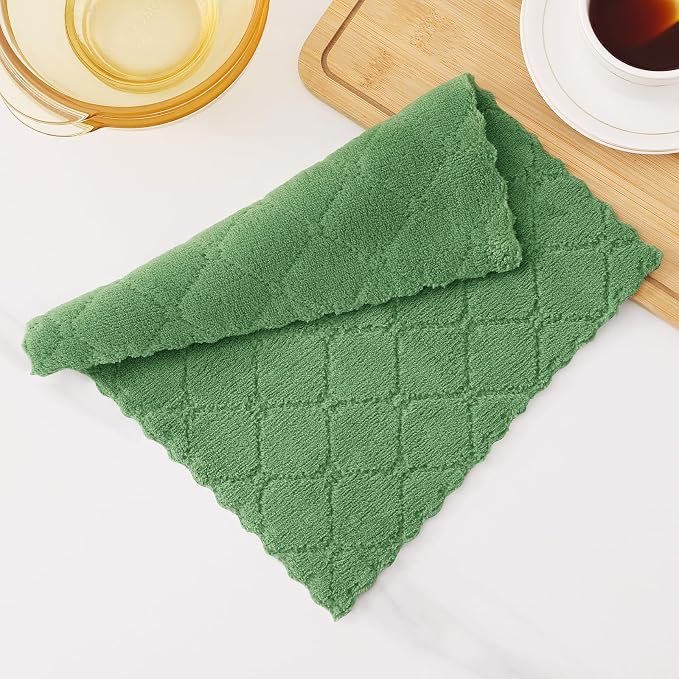 Homaxy 24 Pack Super Soft & Absorbent Dish Cloths, 10" x 10", Grass Green | Coral Velvet, Nonstick Oil Fast Drying Microfiber Cleaning Cloth, No Lint Household Dishcloths