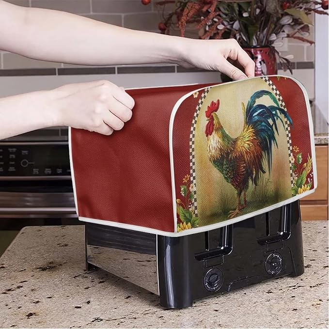 Sunflower Rooster Toaster Cover for 4 Slice, Chicken Print Small Kitchen Appliance Dust Cover for Toasters, Microwave, Bread Maker