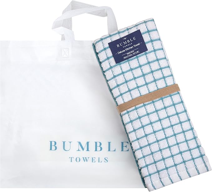 Bumble Kitchen Towels (6-Pack), 16"x28", 100% Cotton Dish Towels - Aqua | 380 GSM | Soft kitchen hand towels , Highly Absorbent & Durable Dish Towels for kitchen with Hanging Loop