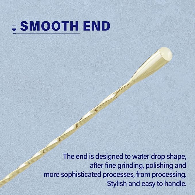 Bar Spoon Cocktail Mixing Stirrers, 2Pcs, 12” Long Handle, Gold | 18/8 Stainless Steel, Long Drink Spoons, for Stirring Coffee & Cocktails