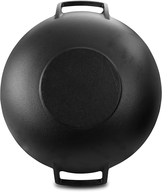 Megachef 14 Inch Pre-Seasoned Cast Iron Wok with Lid