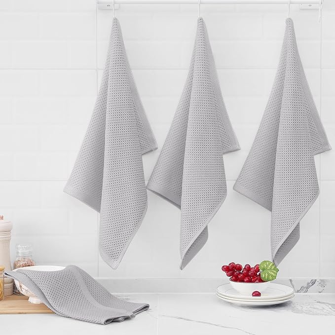 Homaxy 100% Cotton Oversized Waffle Weave Kitchen Towels 4-Pack, Light Gray | 20 x 28 Inches, Ultra Soft Absorbent Dish Towels, Quick Drying Large Cleaning Towels