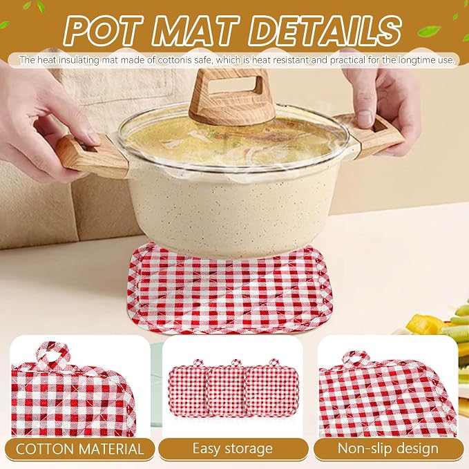 4pcs Pot Holders for Kitchen, Cotton Kitchen Hot Pads, Heat Resistant Oven Mitts and Pot Holders Sets (Red Tartan)