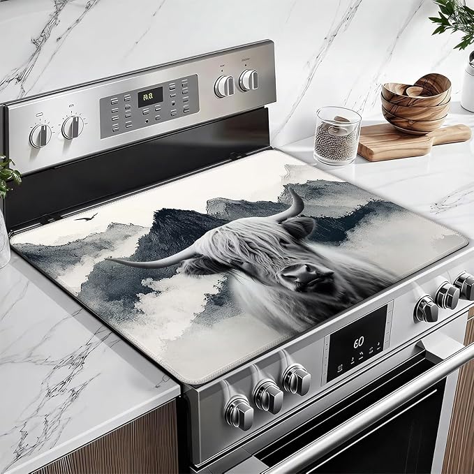 Highland Cow Mountain Stove Top Covers for Electric Stove, Electric Gas Stove Pad Heat Resistant Range Cooktop Protector for Home Decor Kitchen 28"x20"