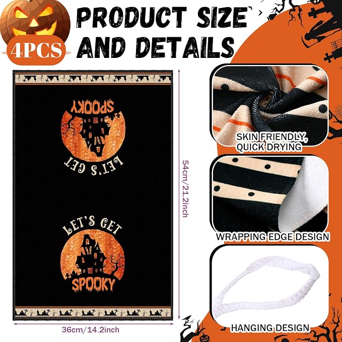 SiliFine 12 Pcs Halloween Spooky Kitchen Accessories Set Pumpkin Witch Pot Holders Ghost House Oven Mitts Spider Bat Kitchen Towels for Halloween Home Decorations, Cooking Baking