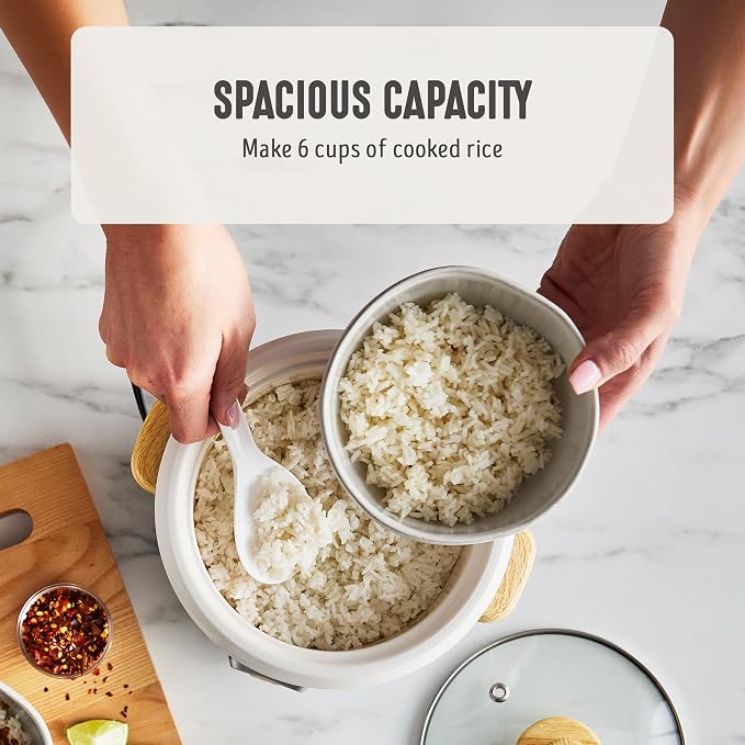 GreenLife Rice Cooker with Removable PFAS-Free Ceramic Nonstick Pot, 3-Cups Uncooked/6-Cups Cooked, Grains & Oatmeal Multicooker, Compact One-Switch Design, Auto Keep Warm, Easy Clean, Cream