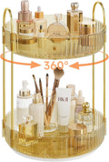 Rotating Makeup Organizer Countertop, 2 Tier, Gold | Skincare Organizers, Spinning Perfume Tray Stand, Makeup Storage Organizer for Vanity, Bathroom Organizer, Lazy Susan