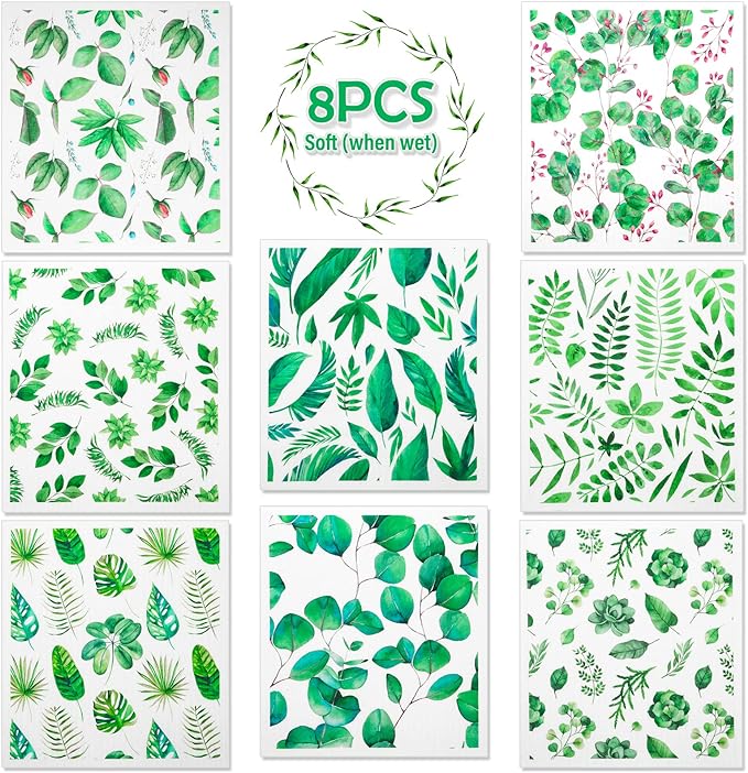 Lucomb Sedish Dishcloth (8 Pack-Green Plants)