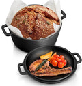 TeamFar 5qt Dutch Oven, Pre-seasoned Cast Iron for Bread Baking, Black | 2-in-1 Bread Pan with Skillet Lid, Oven & Stovetop Safe for Baking Frying Stewing Grilling, Home Use Or Outdoor Camping