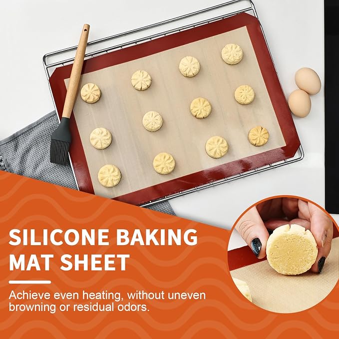 2-Pack Silicone Baking Mat, 16.5"x11.6" Reusable Silicone Baking Sheets for Oven, BPA Free Nonstick Bakeware Mats for Cookies, Macarons, Bread and Pastry