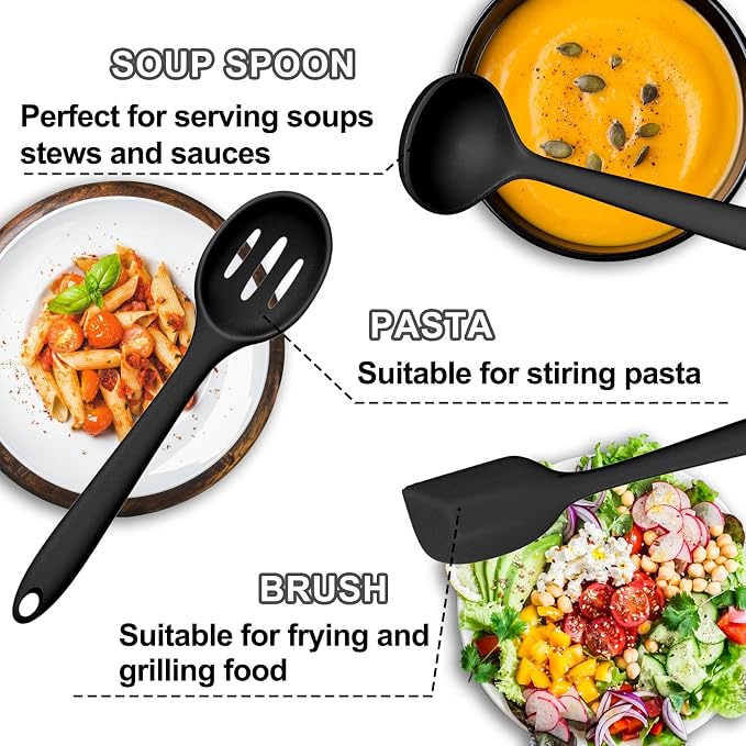 Silicone Kitchen Utensils Set, Umite Chef 22Pcs Cooking Utensils Spatula Set, Heat Resistant Non-Stick Silicone, Dishwasher Safe Cooking Gadgets Tools Set(Black)