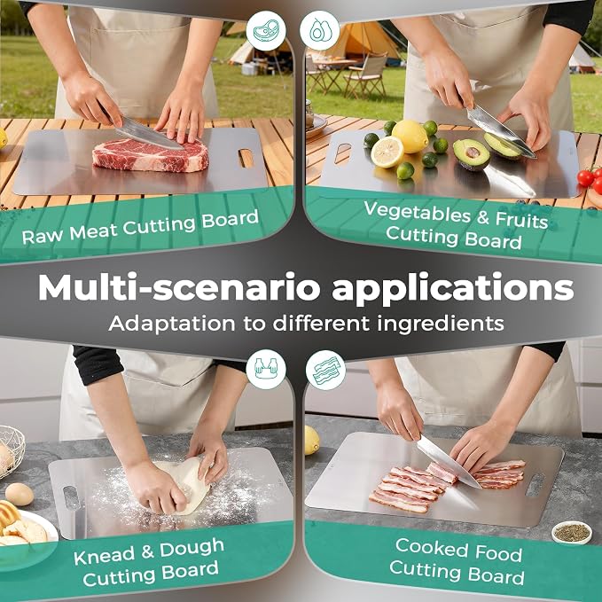Katori Titanium Cutting Board - Upgraded 100% Pure Titanium Cutting Boards for Kitchen Non Toxic, Double Sided Food Grade Hygiene Non Moldy Dishwasher Safe Meat Fruit Metal Board (2PC 11 * 15.5 Inch)