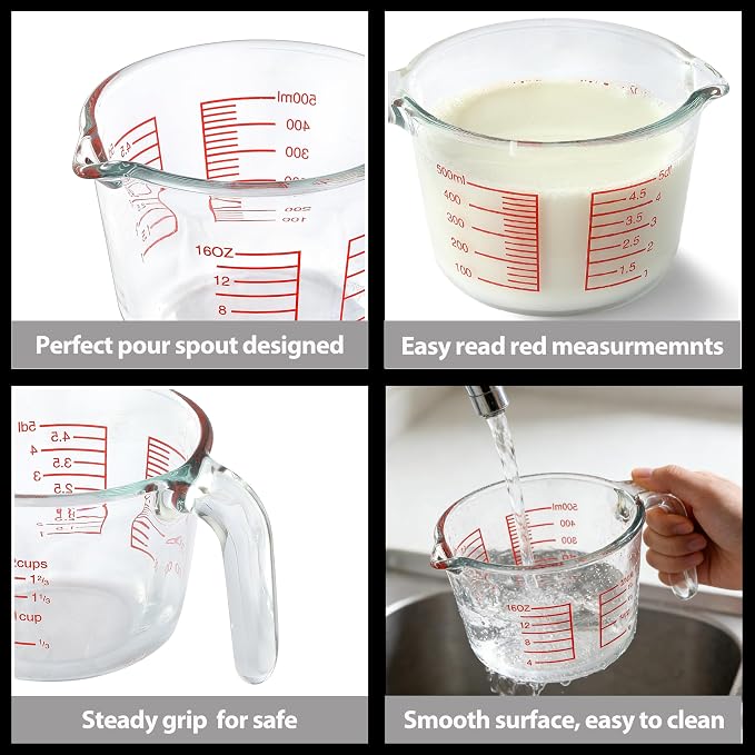 Glass Measuring Cup For Baking and Cooking, Apartment Kitchen Tools (16 oz) | Dishwasher, Freezer, Microwave and Oven Safe