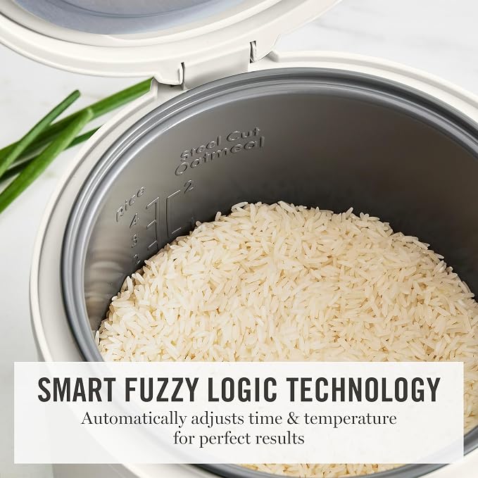 Martha Stewart 8 Cup Cooked (4 Cup Uncooked) Rice Cooker & Steamer, Linen | PFAS-Free Ceramic Nonstick Removable Pot, 9 Modes, Keep Warm, Steamer, White & Brown Rice, Quinoa, Grains, Oats, Easy Clean