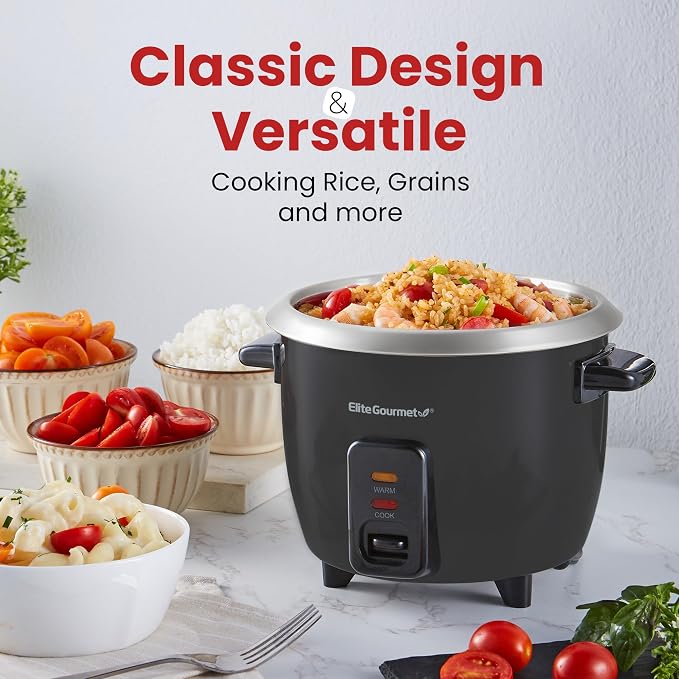 Elite Gourmet ERC003BX Rice Cooker, Keep Warm, Black, 6 Cups Cooked | 3 Cups Uncooked - Also Makes Soups, Stews, Grains and Hot Cereals for Versatile One-Pot Meals