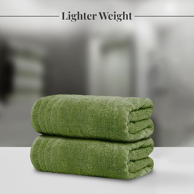 8 Piece Towel Set, 2 XL Bath, 2 Hand, 4 Washcloth, Green | 100% Cotton, Lighter Weight, Quicker to Dry, Super Absorbent, Perfect for Bathroom