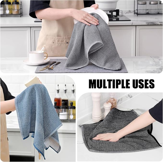Homaxy 380 GSM Cotton Premium Kitchen Towels 3 Pack, 18"x 28", Mix | Flat and Terry Dish Towels, Highly Absorbent Tea Towel Set with Hanging Loop, Soft Kitchen Hand Towels, Navy/Grey/Black