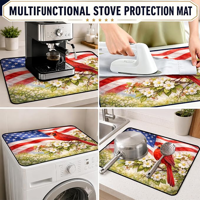 Patriotic Electric Stove Top Cover | Heat Resistant Glass Cooktop Protector for Kitchen Ceramic Countertops, Multiuse Stove Cover and Dish Drying Mat