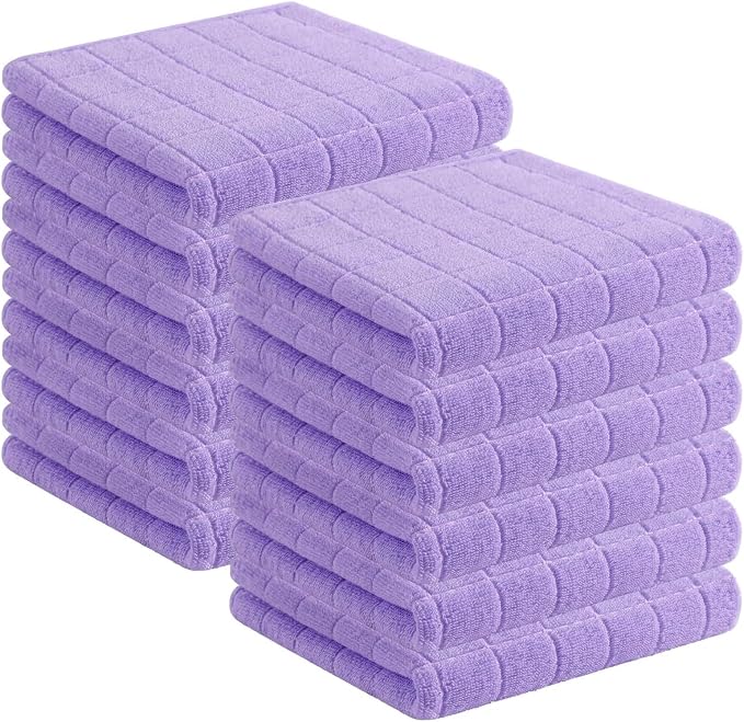 Homaxy 100% Cotton Terry Kitchen Towels, 12 Pack, Lavender | Ultra Soft and Absorbent Dish Towels for Kitchen, Suitable for Drying and Washing Dishes
