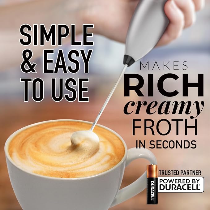Zulay Powerful Milk Frother for Coffee with Upgraded Titanium Motor - Handheld Electric Whisk, Milk Foamer, Mini Mixer & Coffee Blender for Frappe, Latte, Matcha, No Stand - Imperial Silver Black