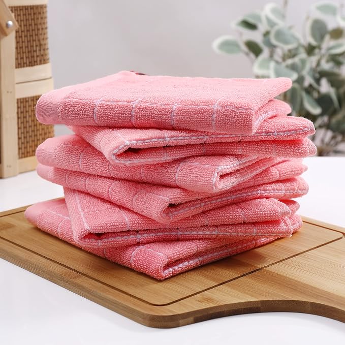 Homaxy 100% Cotton Terry Kitchen Dish Cloths, 6 Pack, Pink | Ultra Soft and Absorbent, Suitable for Drying and Washing Dishes