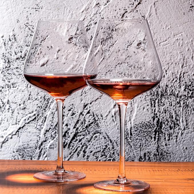 BACLIFE Hand Blown Red Wine Glasses Set of 4 – 23 oz Burgundy Wine Glasses With Long Stem – Large Premium Crystal Wine Glass – Unique Gift for Wedding, Anniversary, Father’s Day – Clear