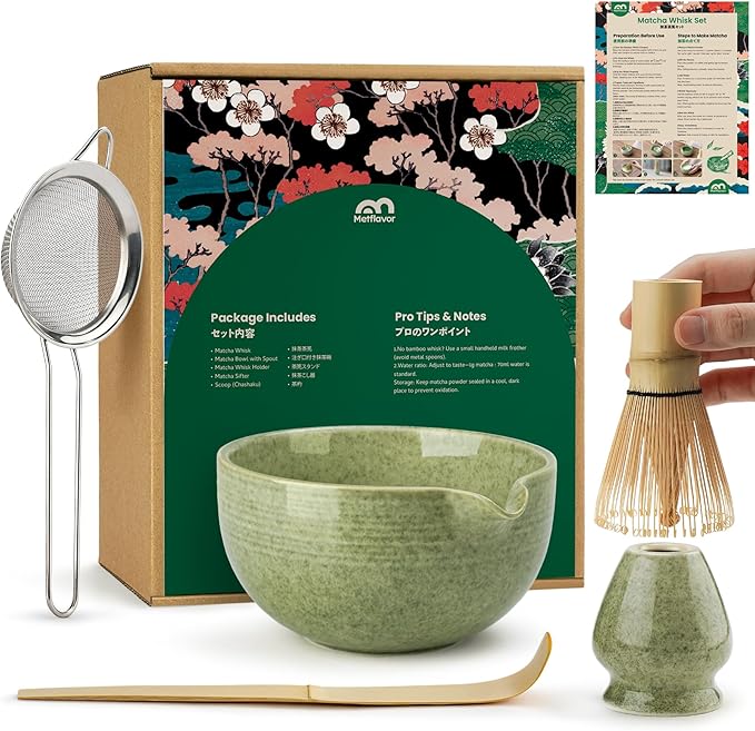Matcha Whisk Set, Ceramic Bowl Matcha Kit & Handcrafted Bamboo Chasen, Complete 5 Pcs Matcha Set Whisk and Bowl, Stainless Steel Sifter, Bamboo Scoop & Holder for Matcha Lovers | Complete 5 Pcs Matcha Set Whisk and Bowl, Stainless Steel Sifter, Bamboo ...