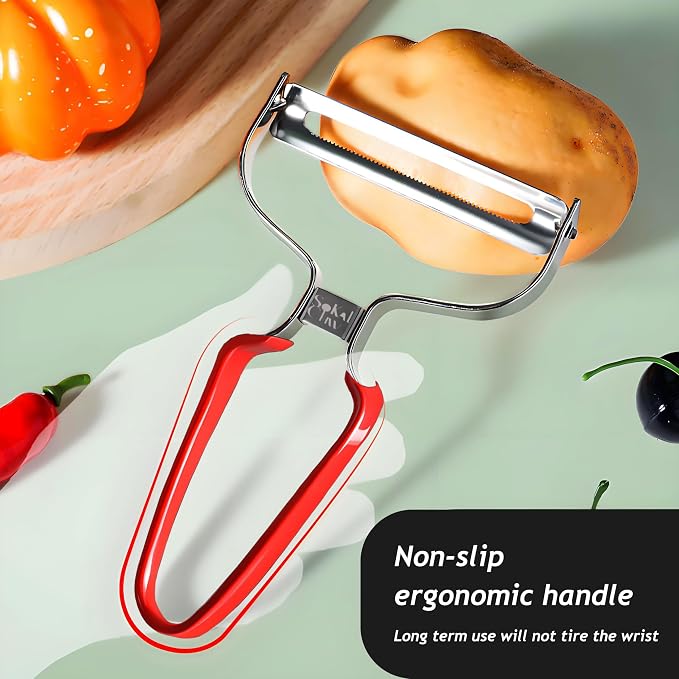Larger Wide Mouth Kitchen Vegetable Peelers Cabbage Peeler (Serrated Y- Peeler) (Red)