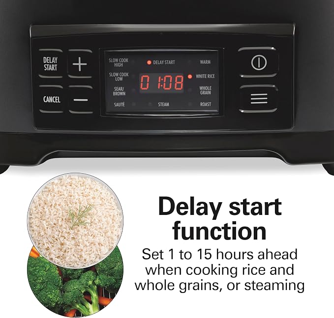 Hamilton Beach 9-in-1 6 Quart Programmable Slow Cooker | Sear, Brown, Rice, Steam, Sauté, Roast, Delay Start & Keep Warm Functions | Nonstick PFAS-Free Dishwasher Safe Crock | Black