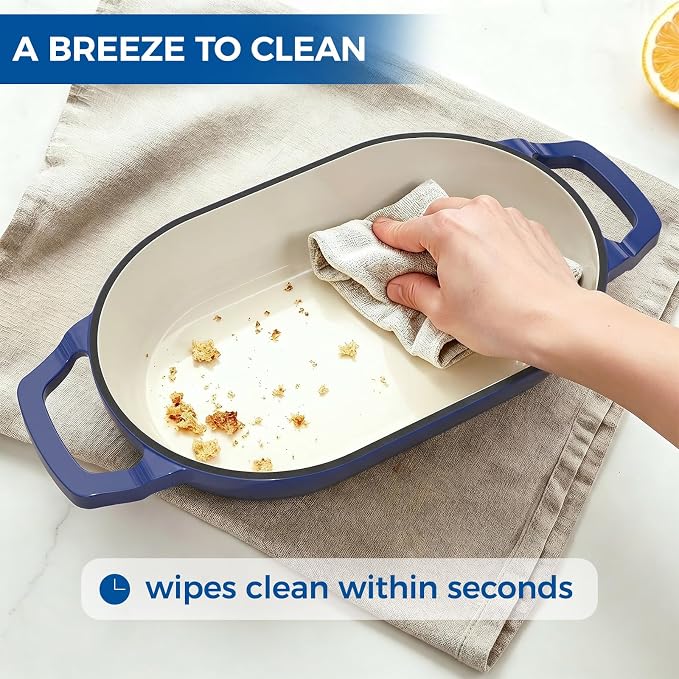 Wildone Enameled Cast Iron Dutch Oven Pot with Lid, Oval Bread Oven | Loaf Cast Iron Bread Pan for Homemade Bread Baking, Meatloaf Pan with Lid, 5.5QT, Blue