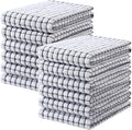 Mordimy Premium Cotton Kitchen Towels 16"x 25", Grey Check Design, 12 Pack | Super Absorbent Terry Kitchen Hand Towels, Large Natural Ring Spun 360 GSM Dish Towels, Soft Tea Towels with Hanging Loop