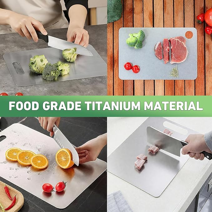 Katori Titanium Cutting Board, 2026 New 100% Pure Titanium Cutting Boards for Kitchen, Double Sided Food Metal Chopping Board, Non Toxic Dishwasher Safe Durable Metal Cut for Meat Fruit Vegetable (XL)
