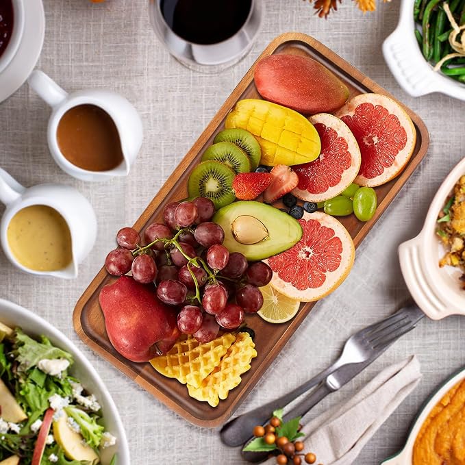 Large Wooden Tray Acacia Wood Charcuterie Boards Party Food Serving Platter | 16" Cheese Board Rectangular Appetizer Cookie Plates Dish Rectangle Snack Dessert Trays for Kitchen Counter Fruit Platters