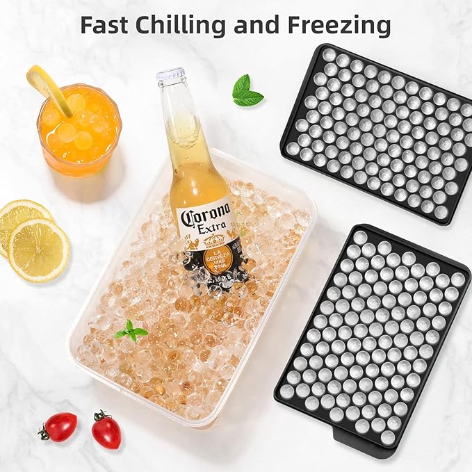 Mini Ice Cube Trays for Freezer with Lid, 0.55" Pebble Ice | 4 Trays-Black, with Ice Box & Scoop. for Coffee, Bottle, Juice & Drinks, Easy Twist Release, Stackable