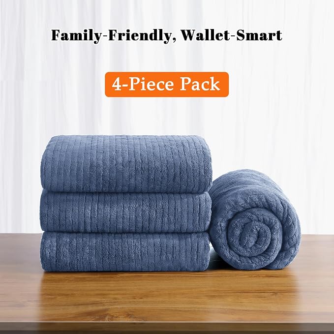 4 Pack Bath Towels Set 35 x 70in Extra Large, Ultra Soft Microfiber | Luxury Thick High Absorbent and Quick Dry Bath Sheet for Bathroom, Beach, Yoga, Sport,SPA, Fitness, Electric Blue