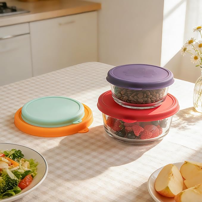 2 Cup 4 Cup Round Silicone Storage Cover Lids Replacement for Anchor Hocking Glass Bowls (Container not Included) 4 Pack