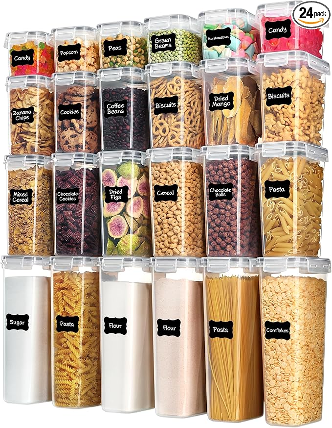 Vtopmart Airtight Food Storage Containers with Lids, 24 pcs, Gray | Airtight Seal, Multiple Sizes, BPA Free, Food Grade Material, Dishwasher Safe (Not Lids), Includes 24 Labels