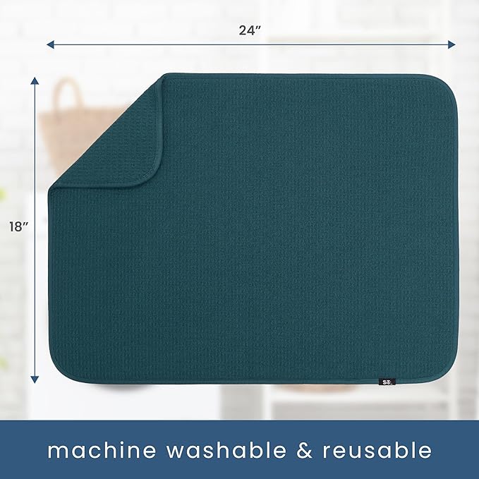 S&T INC. Dish Drying Mat, 18" x 24", XL, Tapestry Blue | Absorbent Microfiber, Extra Large Kitchen Counter Mat for Dishes, Utensils, Pots and Pans, Machine Washable