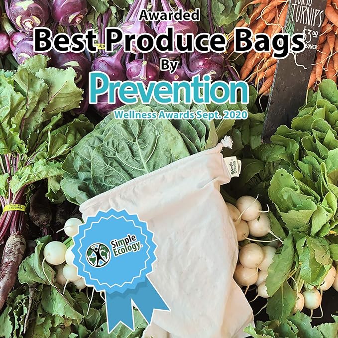Reusable Grocery Produce Shopping and Storage Bags, Organic Cotton Muslin, Small 3 pack