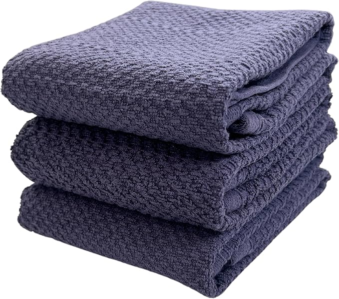 Eggplant Purple Kitchen Hand Dish Towels: Oversized 28" x 18", 100% Cotton Cloth Soft Cleaning Drying Absorbent Textured Design, Set of 3 Multipurpose for Everyday Use