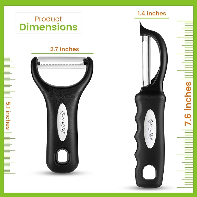 Spring Chef Swivel Potato Peeler & Julienne Vegetable Peeler w/Soft Handle | Premium Multifunctional Peelers for Kitchen with Sharp Stainless Steel Blades & Blade Covers, Dishwasher Safe Veggie Peelers